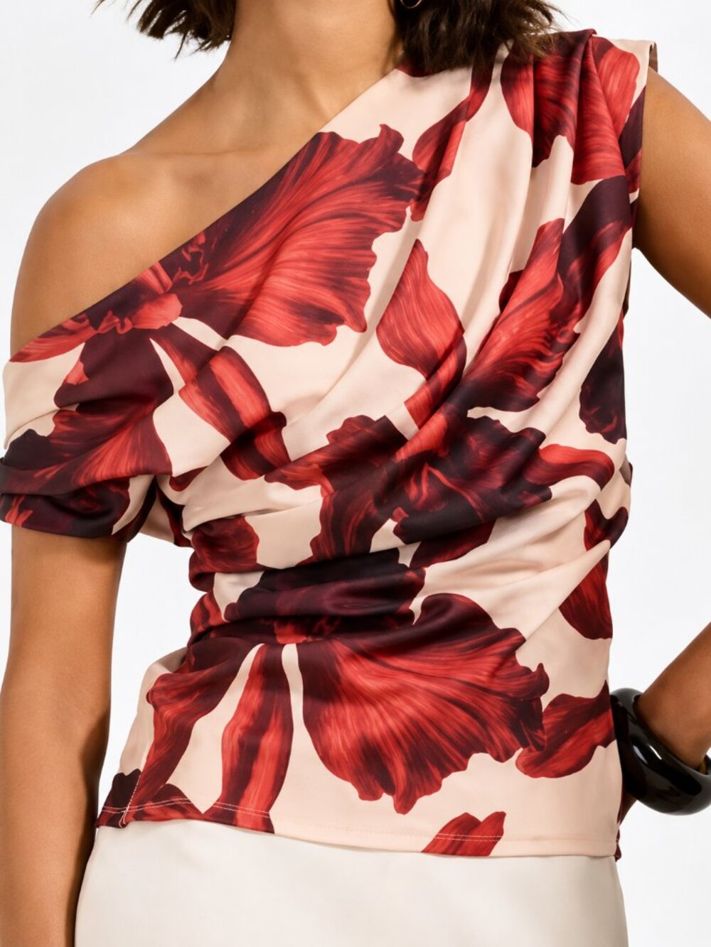 Friends Like These Red Burgundy Floral Off The Shoulder Draped Top UK 16 / US 12